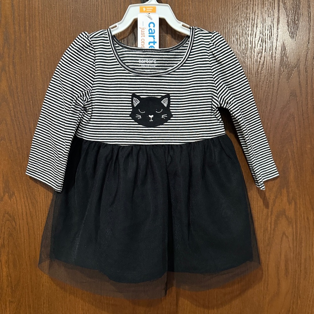 Carters Girls Black White Stripe Cat Tulle Dress